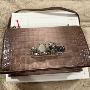 Crocodile Embossed Leather Clutch